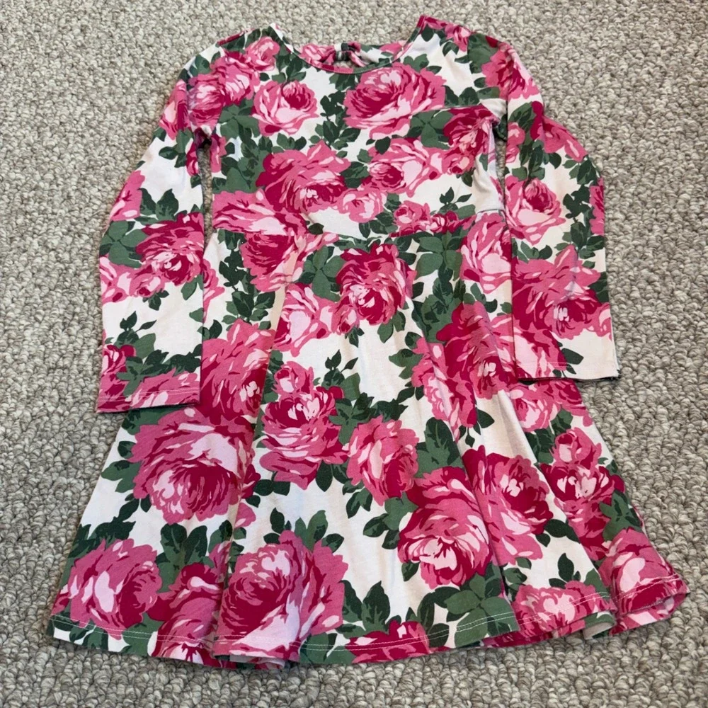 Childrens Place Girls Pink Rose Floral Long Sleeve Skater Dress Size Size 7/8